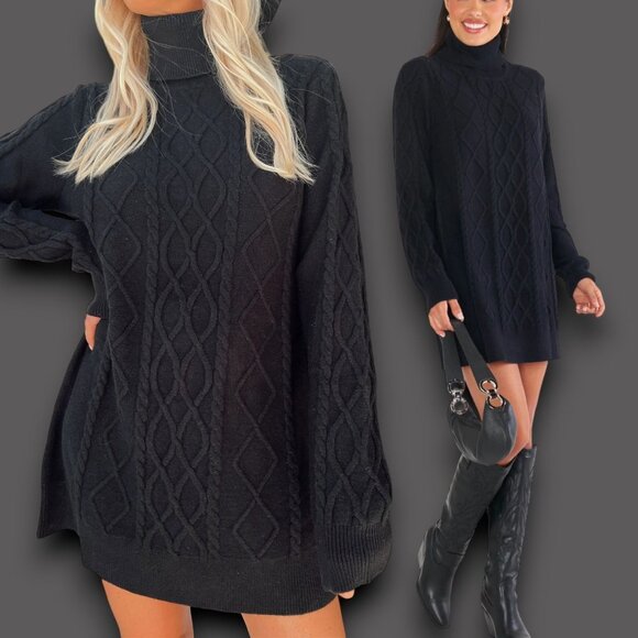 New! show me your MUMU Women's Sz XXL Montreal Mini Dress Black Sweater Dress - Picture 1 of 6